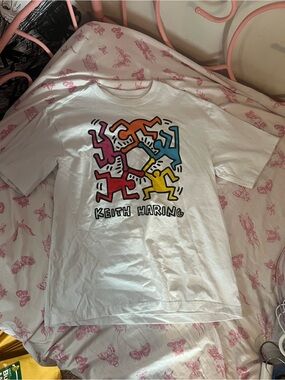 Keith Haring White Graphic Tee with Multicolor Figures